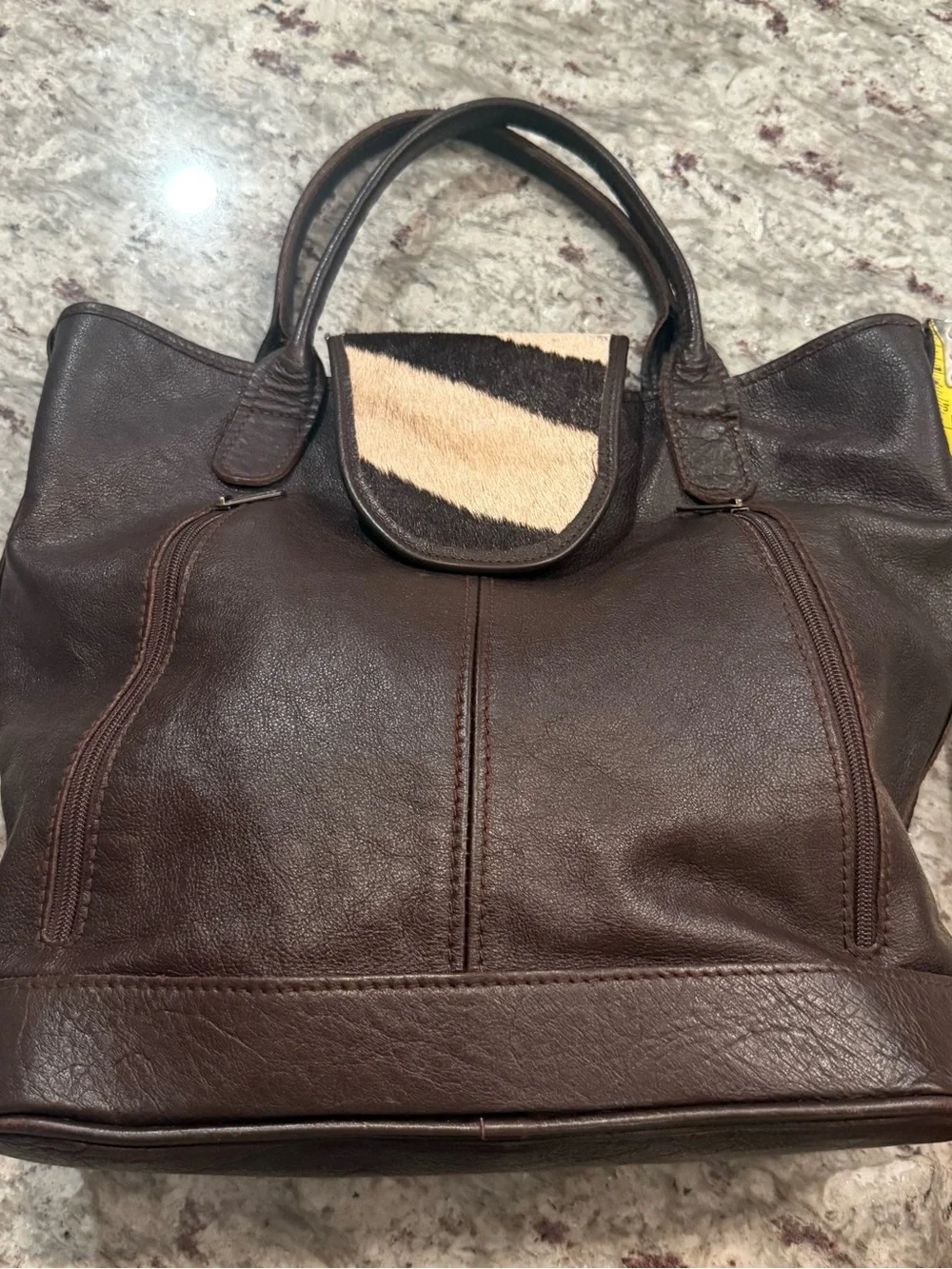 Classic Dark Brown Leather Hobo with Zebra Accent Flap